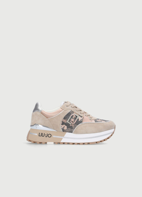 Beige Women's Liu Jo Camouflage Mesh Platform Sneakers | UPD-269480