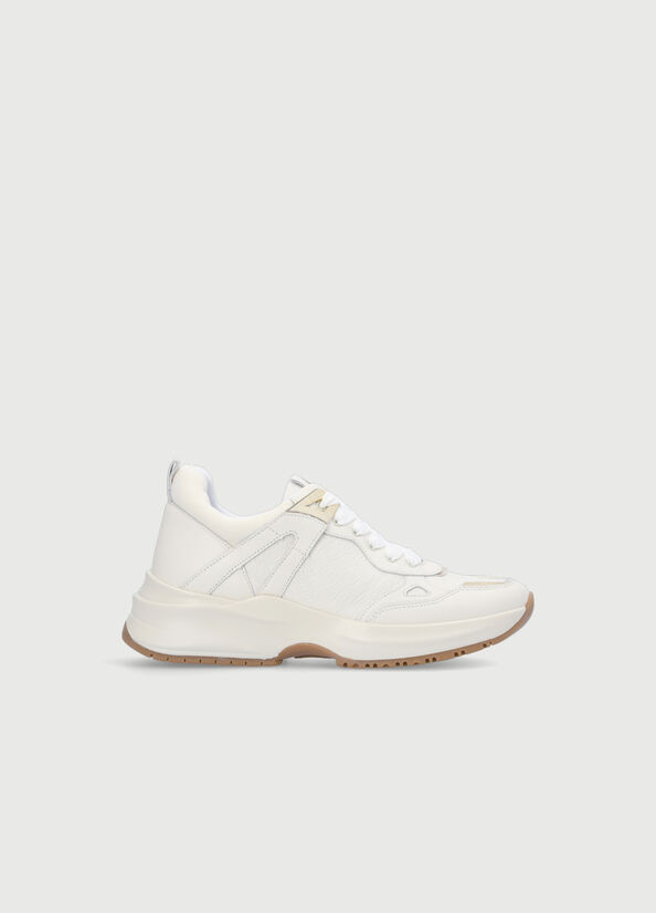 Beige Women's Liu Jo Monogram Leather Sneakers | XLQ-734098