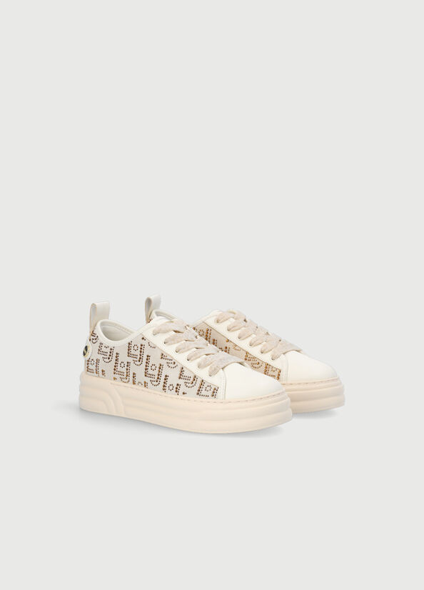 Beige Women's Liu Jo Platform With Gemstones Sneakers | XKB-350196