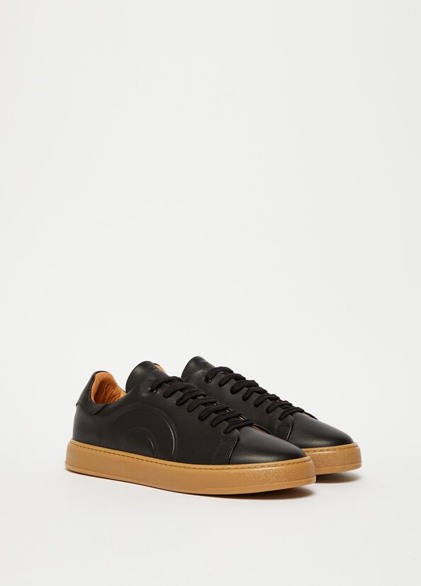 Black / Brown Men's Liu Jo Leather Sneakers | URZ-652947