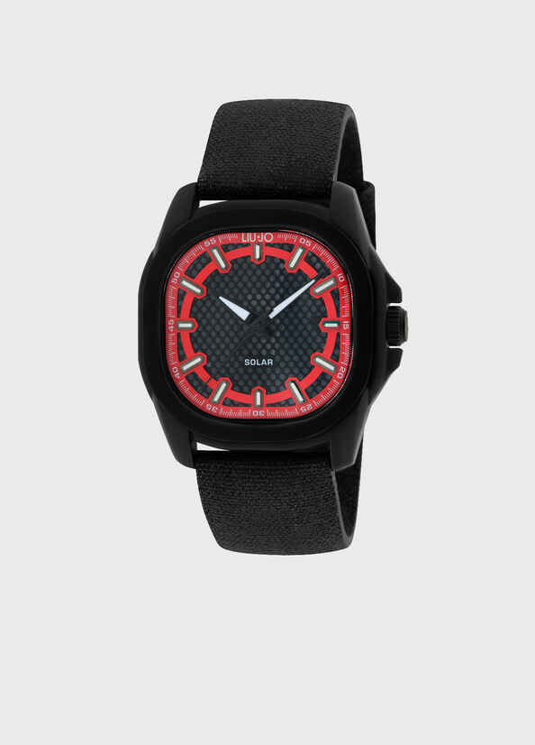 Black / Red Men\'s Liu Jo With Denim Strap Watches | CST-193270