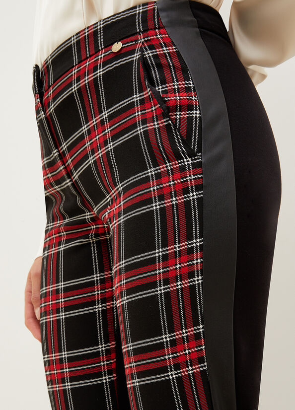 Black / Red Women's Liu Jo Slim Fit Tartan Pants | UQY-526810