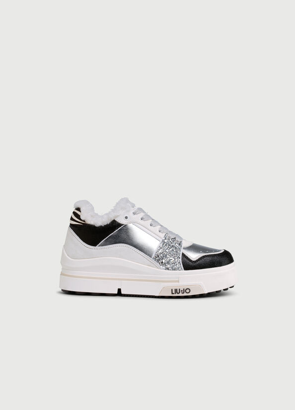 Black / Silver Women's Liu Jo With Glitter Sneakers | TZU-610542