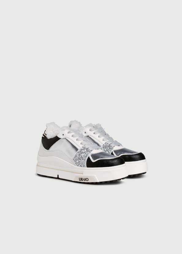 Black / Silver Women's Liu Jo With Glitter Sneakers | TZU-610542