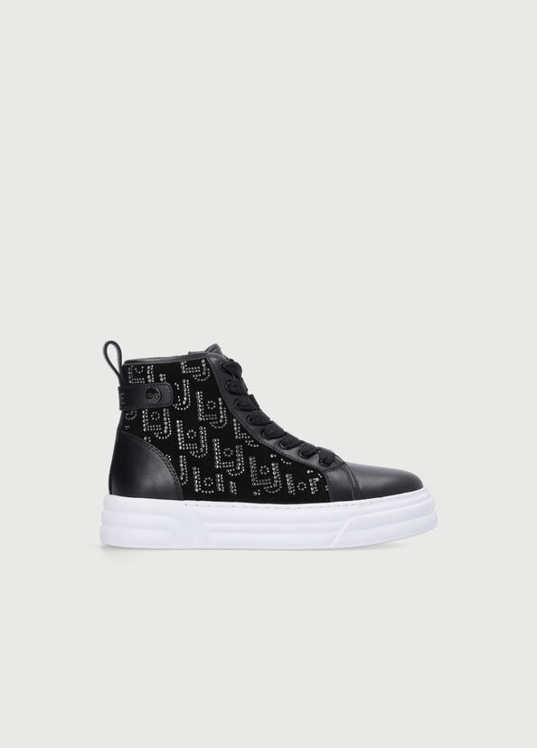 Black Women's Liu Jo Basketball With All Over Logo Sneakers | OMI-307624