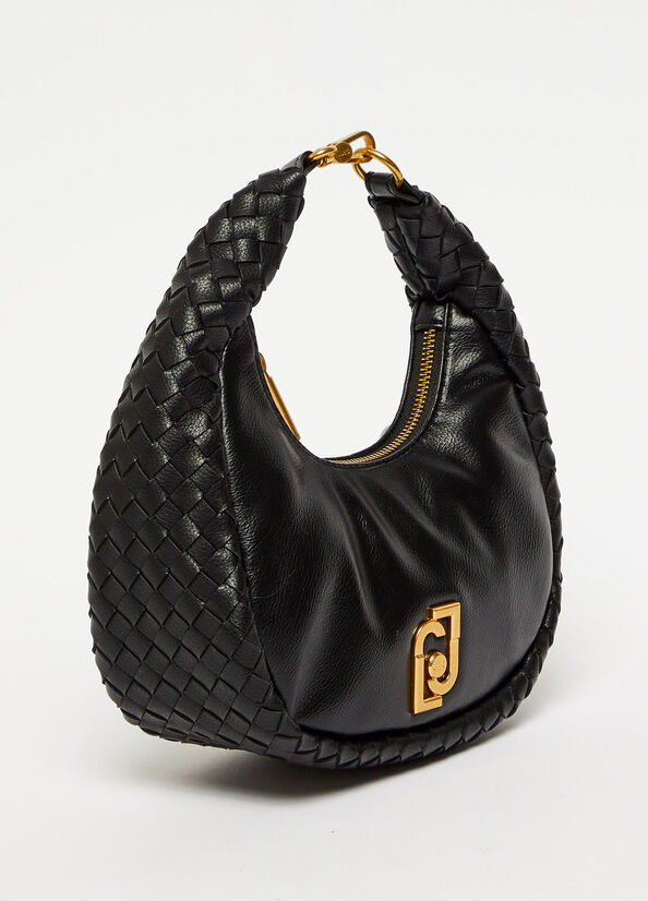 Black Women's Liu Jo Braided Shoulder With Logo Shoulder Bags | MQB-483590