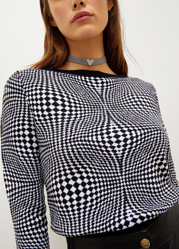 Black Women's Liu Jo Chequered Jacquard Sweaters | EVN-087935