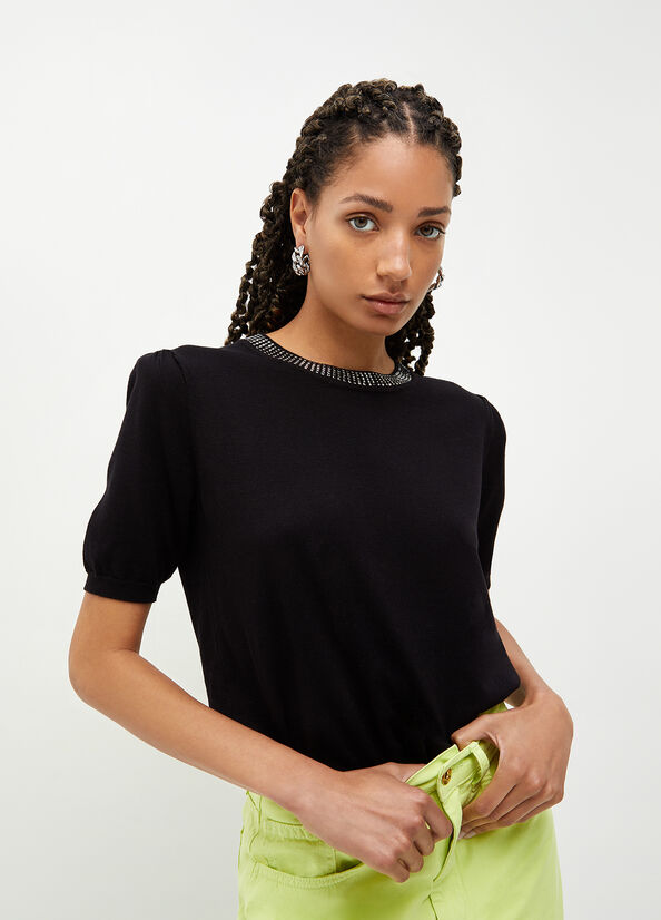 Black Women\'s Liu Jo Cotton Blend Sweaters | YSJ-248170