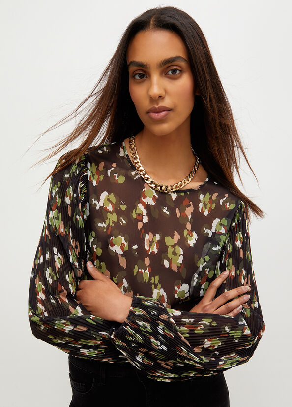 Black Women's Liu Jo Eco-Friendly Camouflage Blouse Shirts | FIO-416372