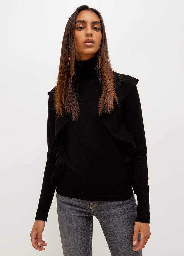 Black Women\'s Liu Jo Eco-Friendly Turtleneck With Ruching Sweaters | ILU-709381