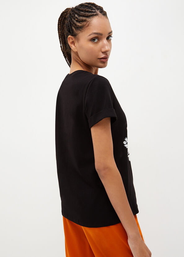 Black Women's Liu Jo Eco-Friendly With Print T Shirts | TWQ-396052