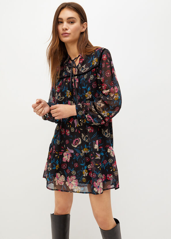 Black Women\'s Liu Jo Floral Georgette Dress | CMS-748052