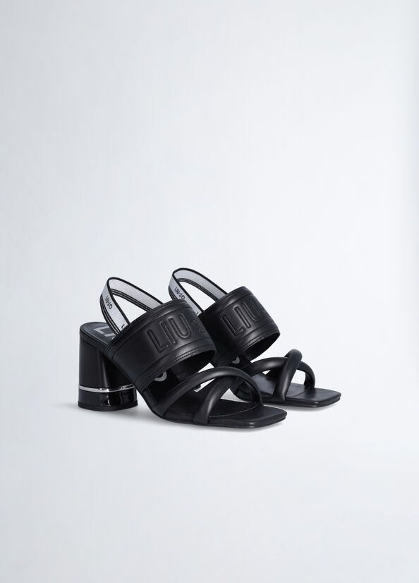 Black Women's Liu Jo Heeled With Maxi Logo Sandals | NST-179240