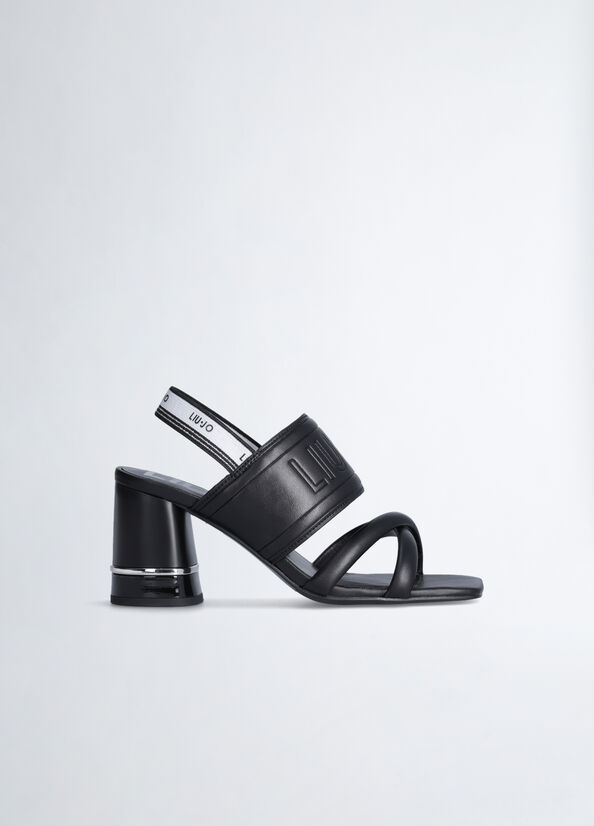 Black Women\'s Liu Jo Heeled With Maxi Logo Sandals | NST-179240