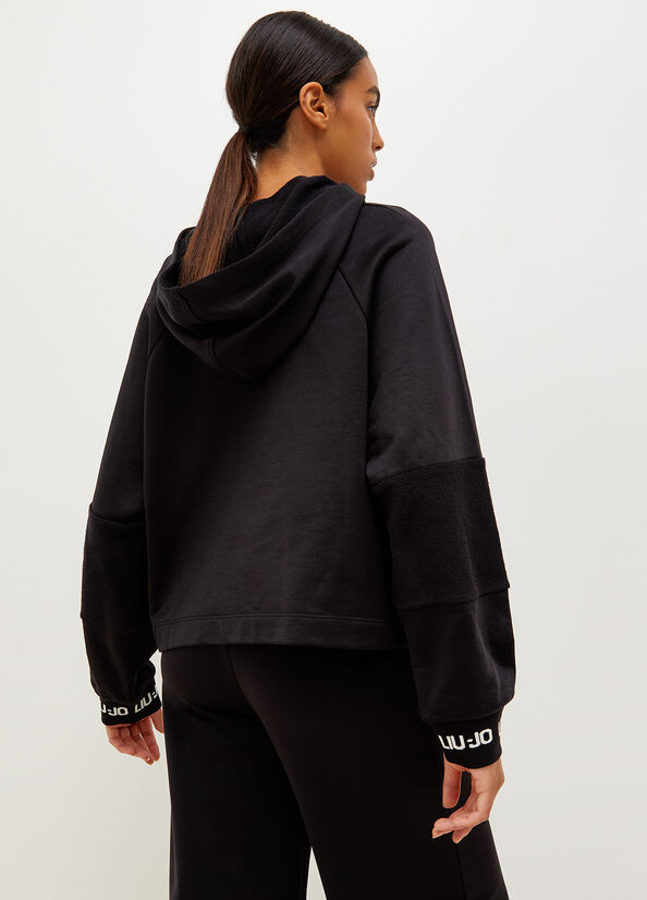 Black Women's Liu Jo Hooded With Gemstones And Logo Sweatshirts | MDB-542109