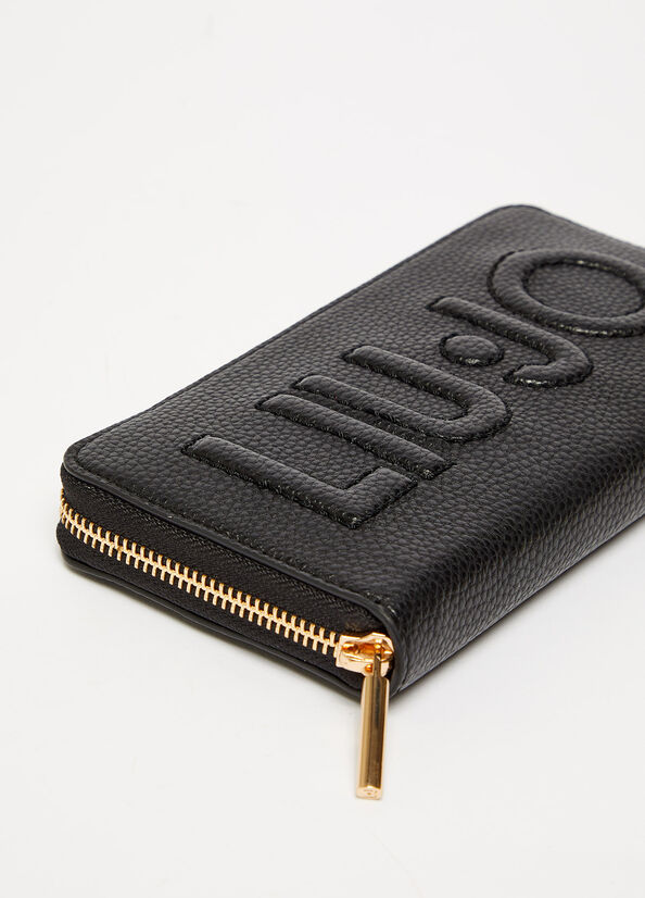 Black Women's Liu Jo Large With Logo Wallets | UEN-497318