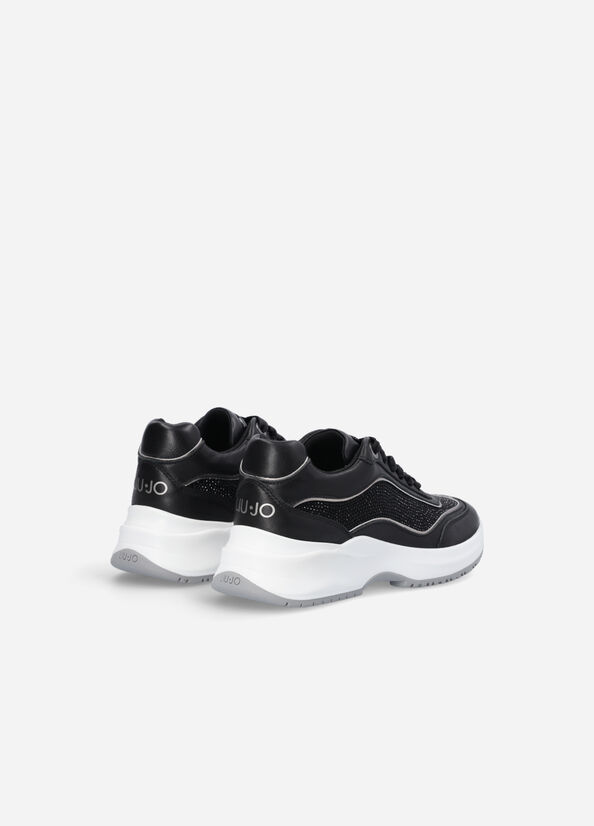 Black Women's Liu Jo Leather And Gemstone Sneakers | QZP-617209