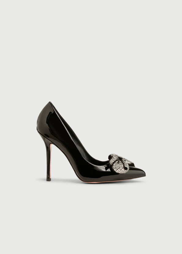 Black Women's Liu Jo Patent Leather With Bow High Heels | KDR-580736