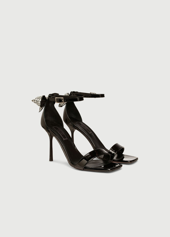 Black Women's Liu Jo Patent Leather With Stiletto Heel Sandals | ZFW-468031