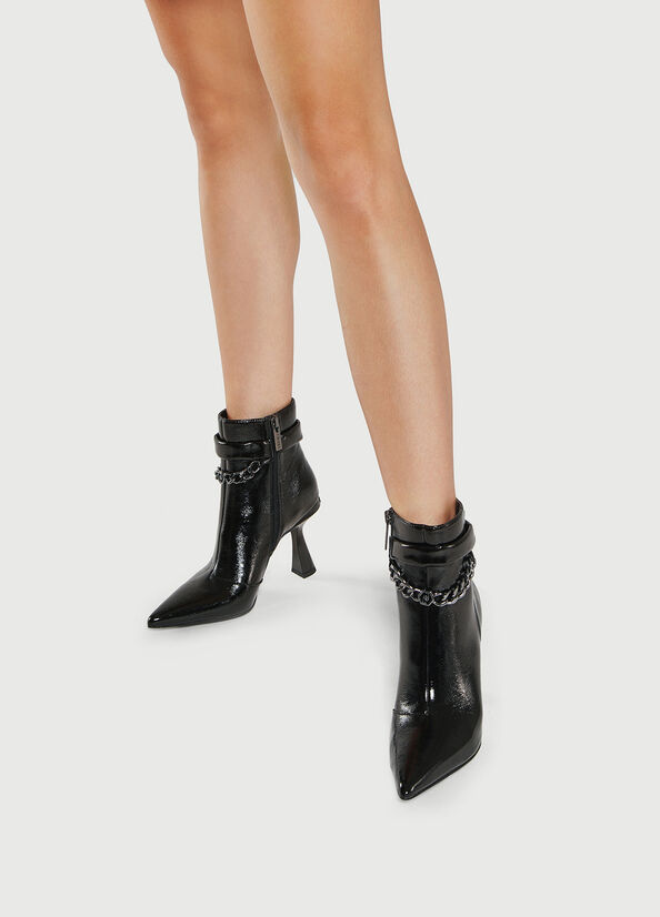 Black Women\'s Liu Jo Patent With Chain Ankle Boots | YVD-275691