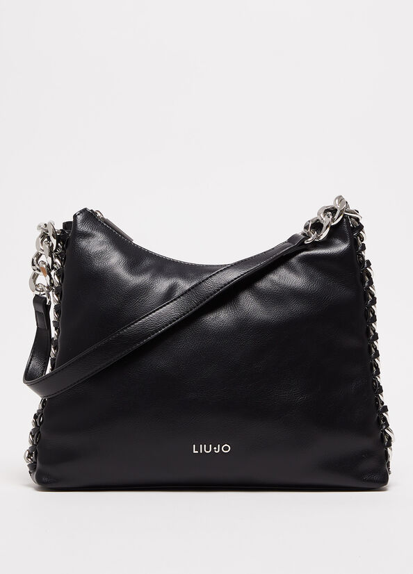 Black Women's Liu Jo Shoulder With Logo Shoulder Bags | IMF-683751