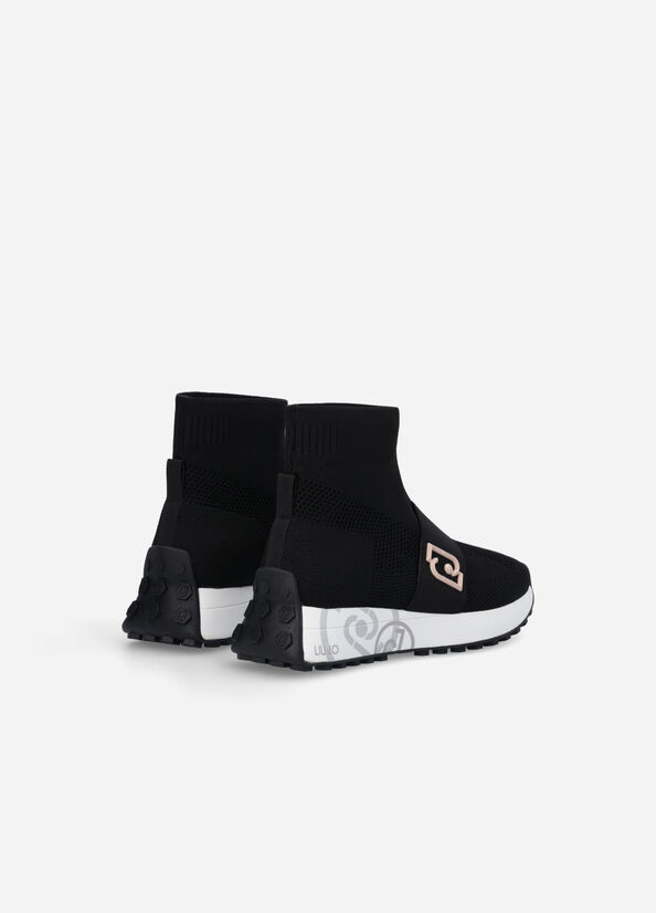 Black Women's Liu Jo Sock With Logo Sneakers | PQO-428370