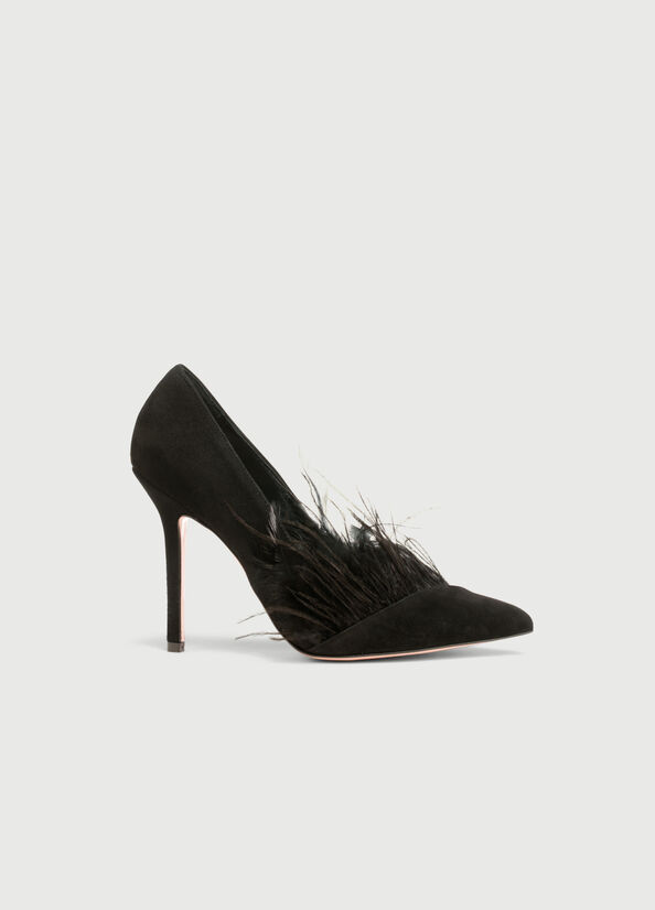 Black Women's Liu Jo Suede With Feathers High Heels | ACV-142768