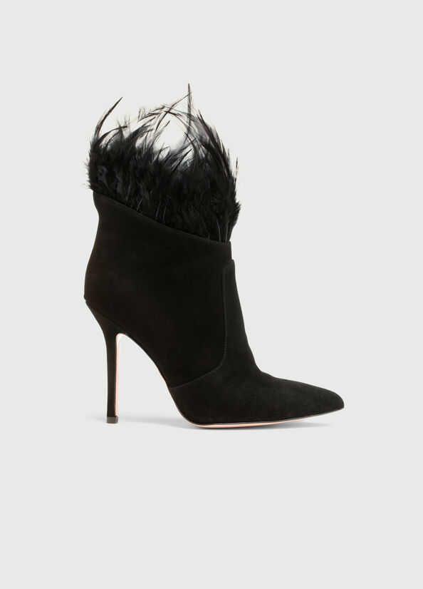 Black Women's Liu Jo With Heel And Feathers Ankle Boots | AFZ-937084