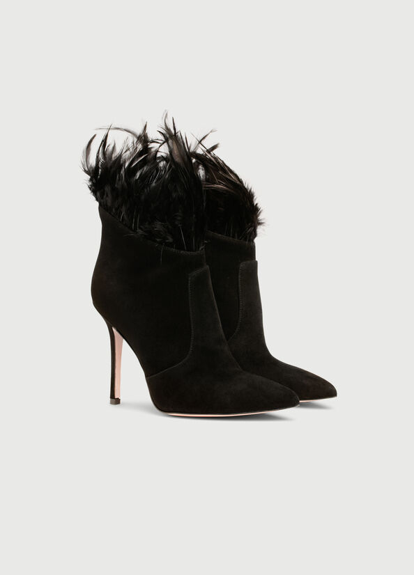 Black Women's Liu Jo With Heel And Feathers Ankle Boots | AFZ-937084