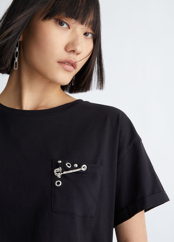 Black Women's Liu Jo With Studs And Brooch Tops | PKJ-317459