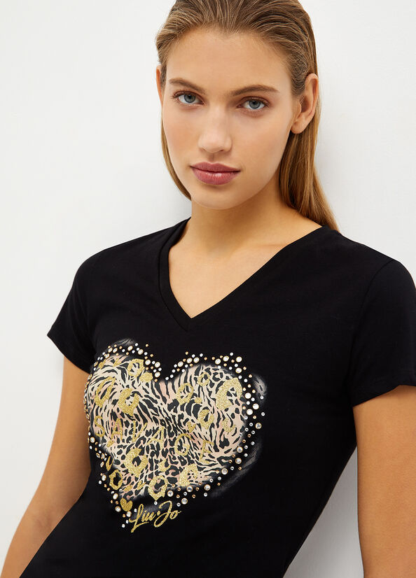 Black Women's Liu Jo With Wild Heart Print Tops | XDI-954863