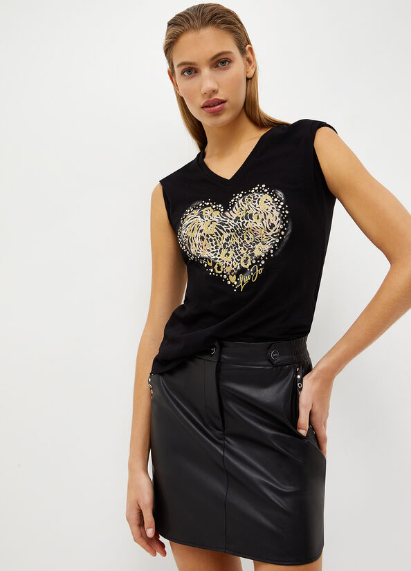 Black Women\'s Liu Jo With Wild Heart Print Tops | XDI-954863