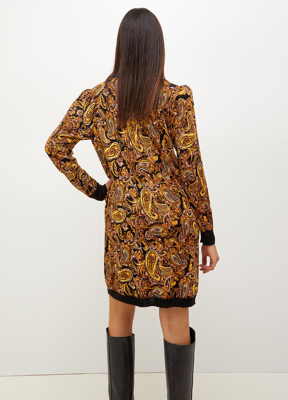 Black / Yellow Women's Liu Jo Turtleneck With Paisley Print Dress | EOX-502641