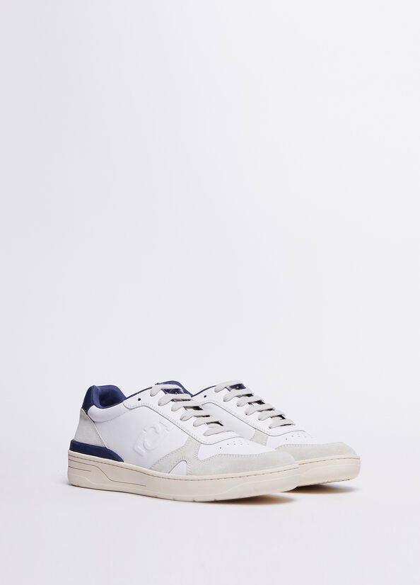 Blue Men's Liu Jo Leather And Suede Sneakers | VUD-260153