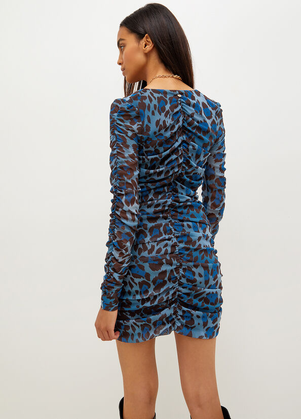 Blue Women's Liu Jo Animal-Print Cocktail In Tulle Dress | XFN-329714