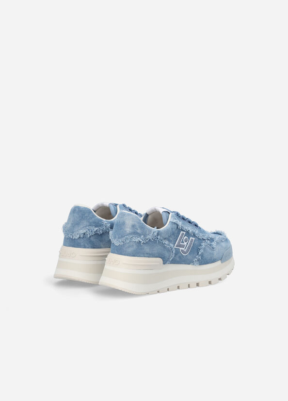 Blue Women's Liu Jo Denim Platform Sneakers | UVG-436987