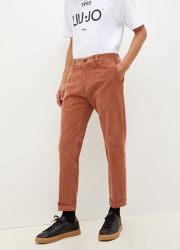 Brown Men\'s Liu Jo Velvet Chinos Pants | JQY-268401