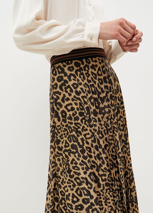 Brown Women's Liu Jo Animal Print Pleated Skirts | FIC-164539