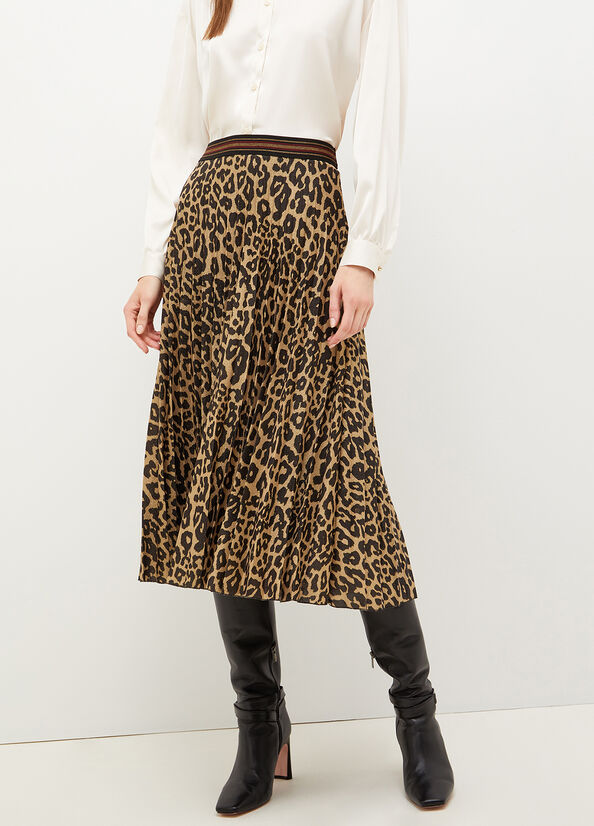 Brown Women\'s Liu Jo Animal Print Pleated Skirts | FIC-164539