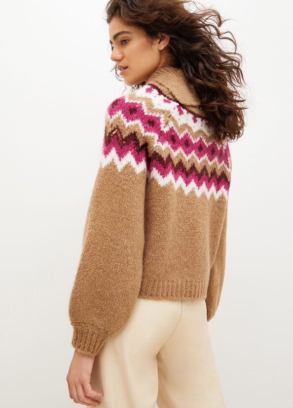 Brown Women's Liu Jo Chevron With Sequins Sweaters | JGQ-683470