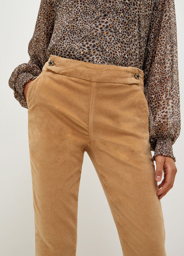 Brown Women's Liu Jo Velvet Cropped Pants | AOP-371485