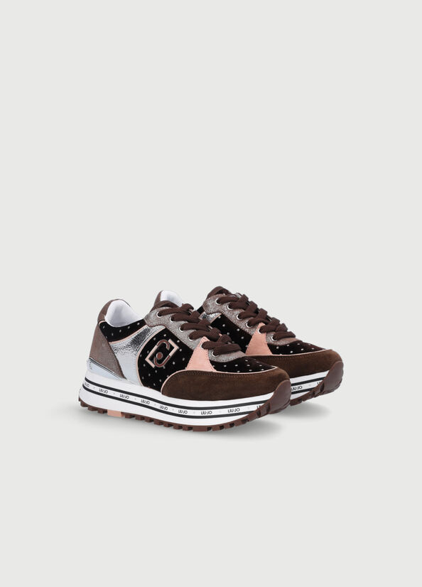 Brown Women's Liu Jo Velvet Platform Sneakers | DQF-651847