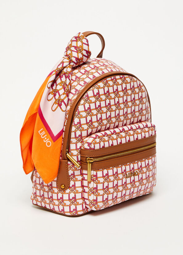 Brown Women's Liu Jo With Printed Logo And Scarf Backpacks | FPB-051263