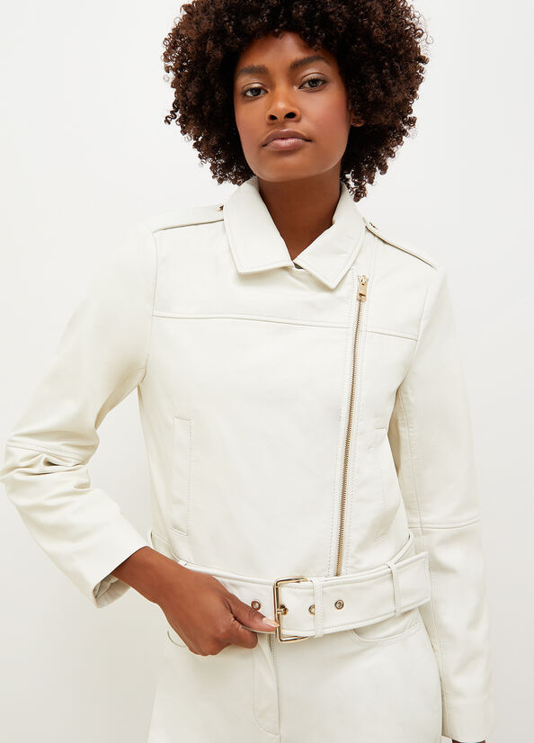 Cream Women's Liu Jo Nappa Leather Biker Jackets | HFP-652384