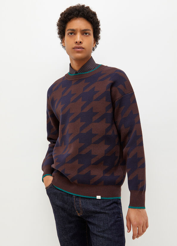 Dark Blue / Brown Men\'s Liu Jo Houndstooth Sweaters | FPR-095137