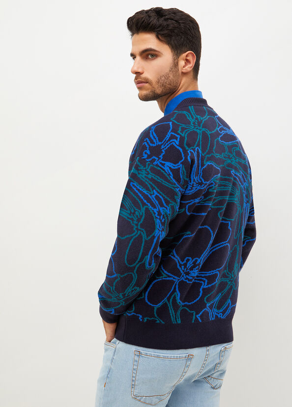 Dark Blue Men's Liu Jo Jacquard Sweaters | OHX-923854