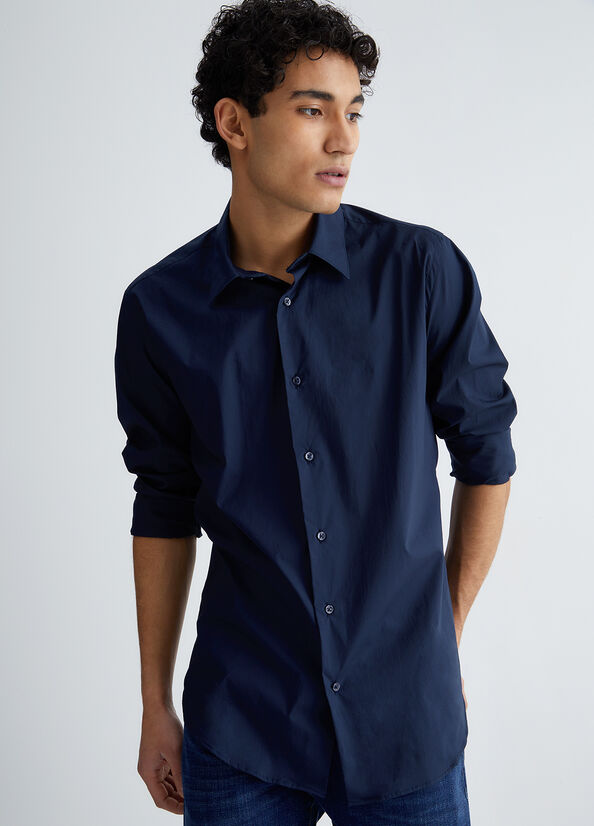 Dark Blue Men\'s Liu Jo Slim Fit Shirts | TSY-260914