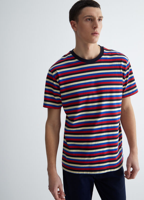 Dark Blue Men\'s Liu Jo Striped T Shirts | HKR-870529