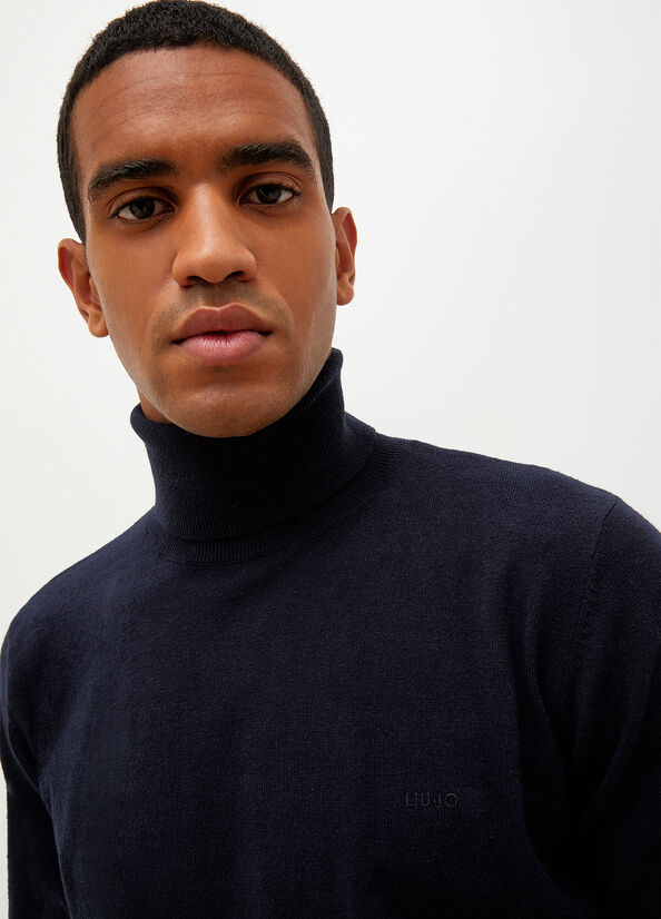 Dark Blue Men's Liu Jo Turtleneck In Cotton Sweaters | NVK-048951