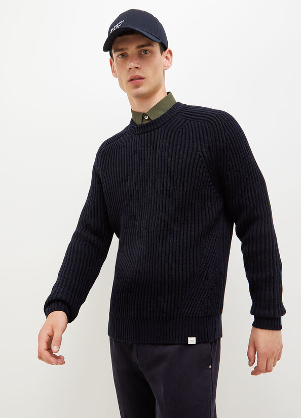 Dark Blue Men\'s Liu Jo Wool Pullover Sweaters | DGB-076458